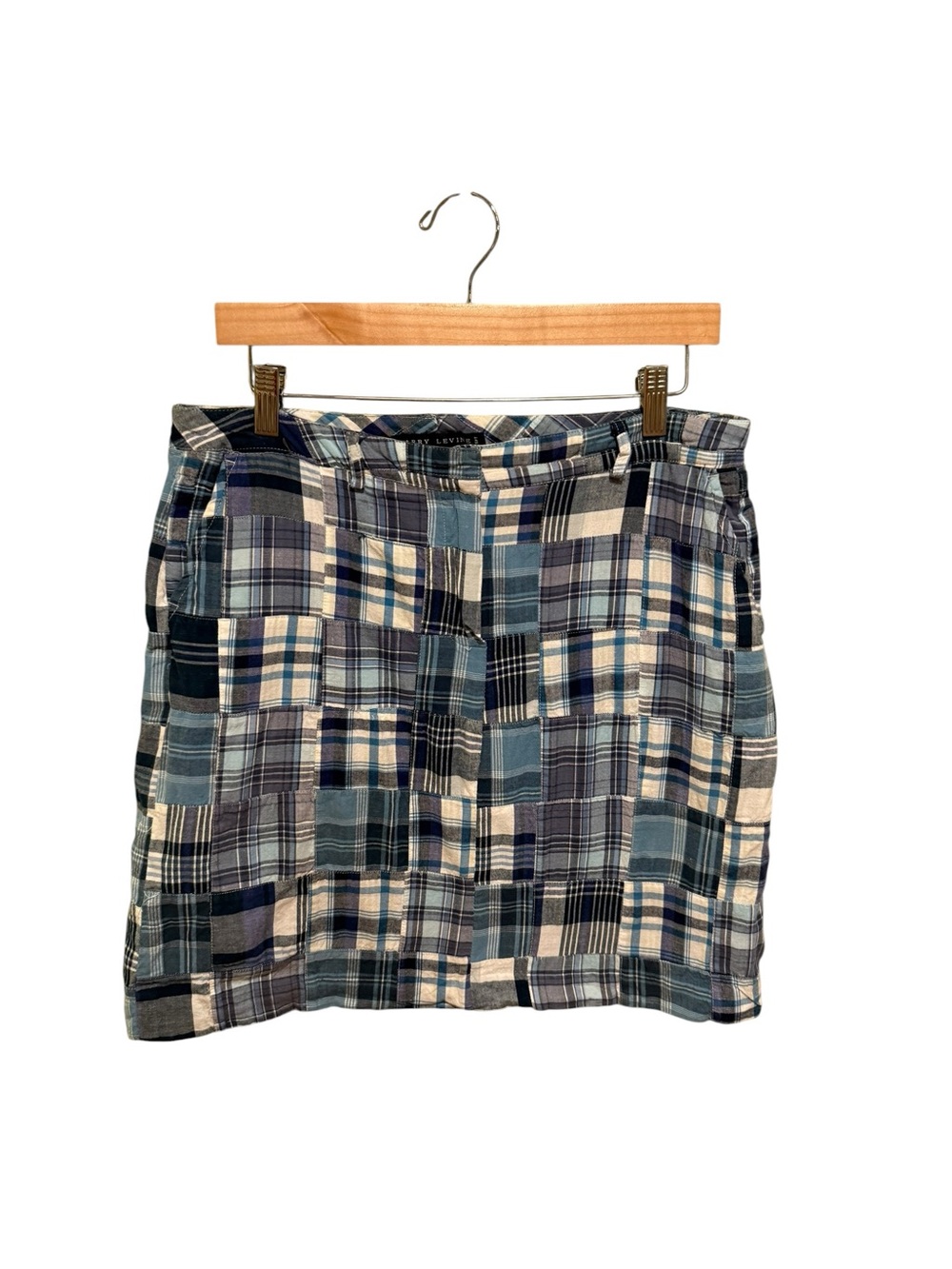 Larry Levine 100% Cotton Blue Multi Plaid Madras Mini Skirt - Size 12